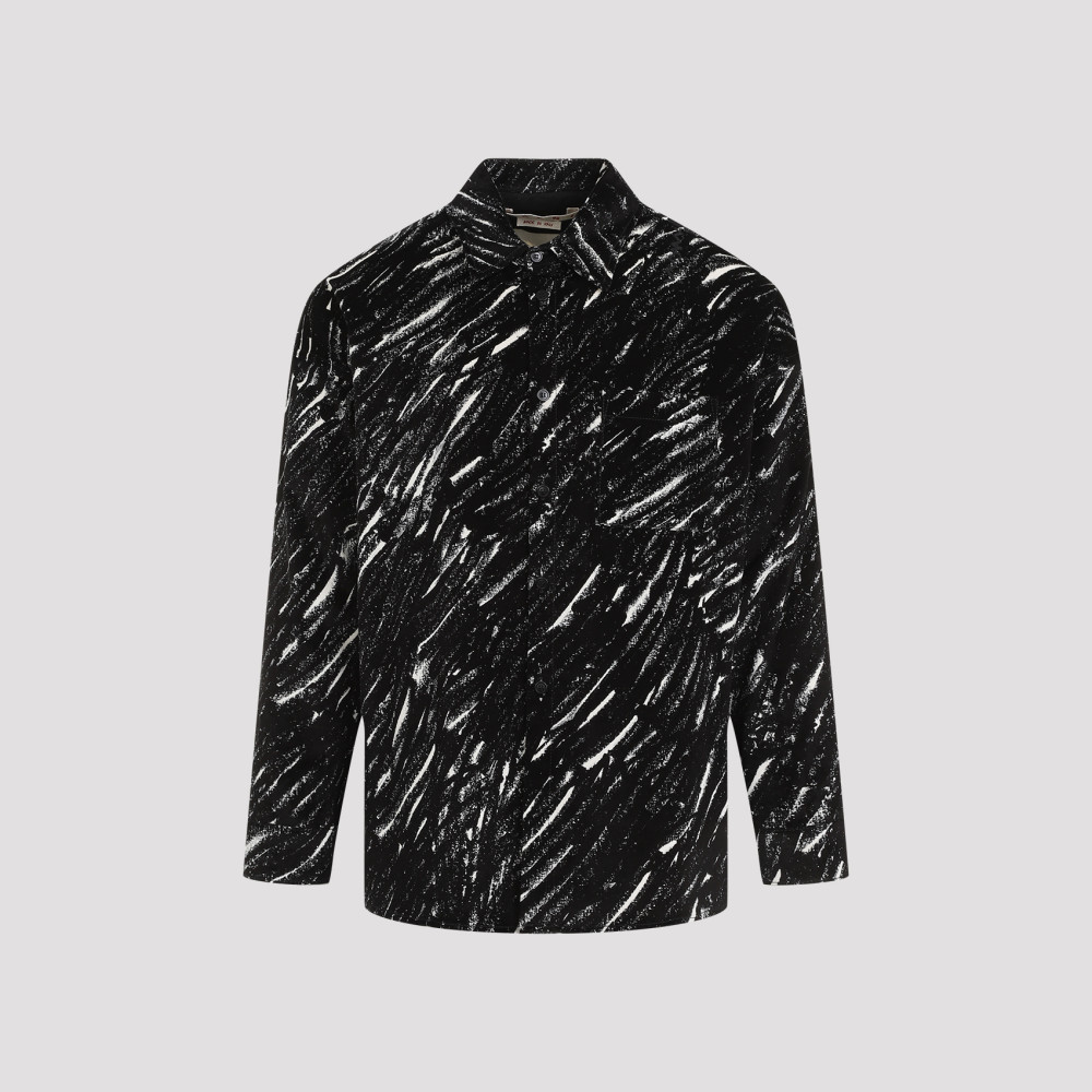 Marni Flocked Denim Oversized Shirt With Crayon Print In Black