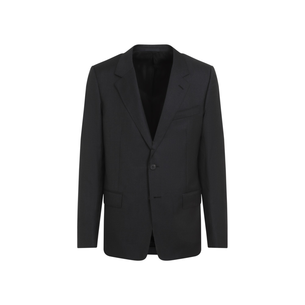 Lanvin Navy Blue Single Breasted Tailored Virgin Wool Jacket In Black