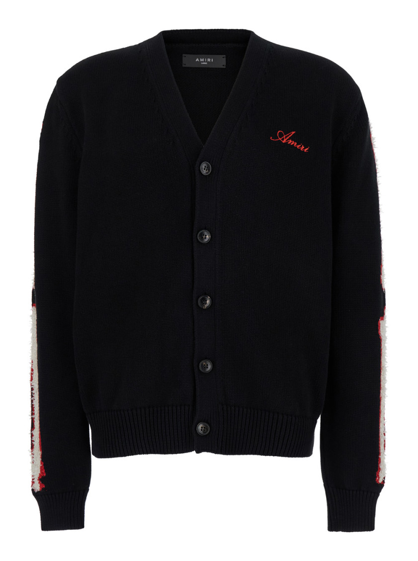 Amiri Black Cardigan With Bones Motif And Logo In Cotton Man In Black