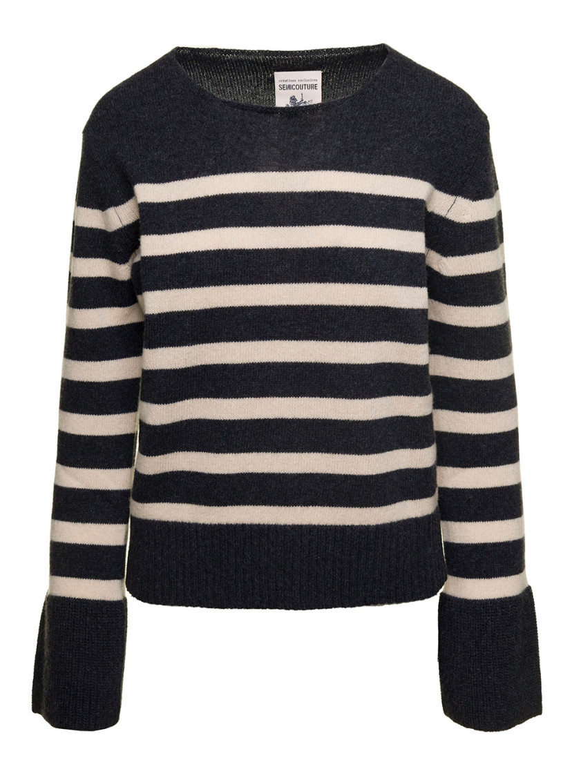 SEMICOUTURE GREY STRIPED SWEATER 