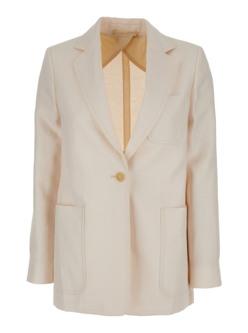 Shop Max Mara Ivory Linen Boemia Blazer In White