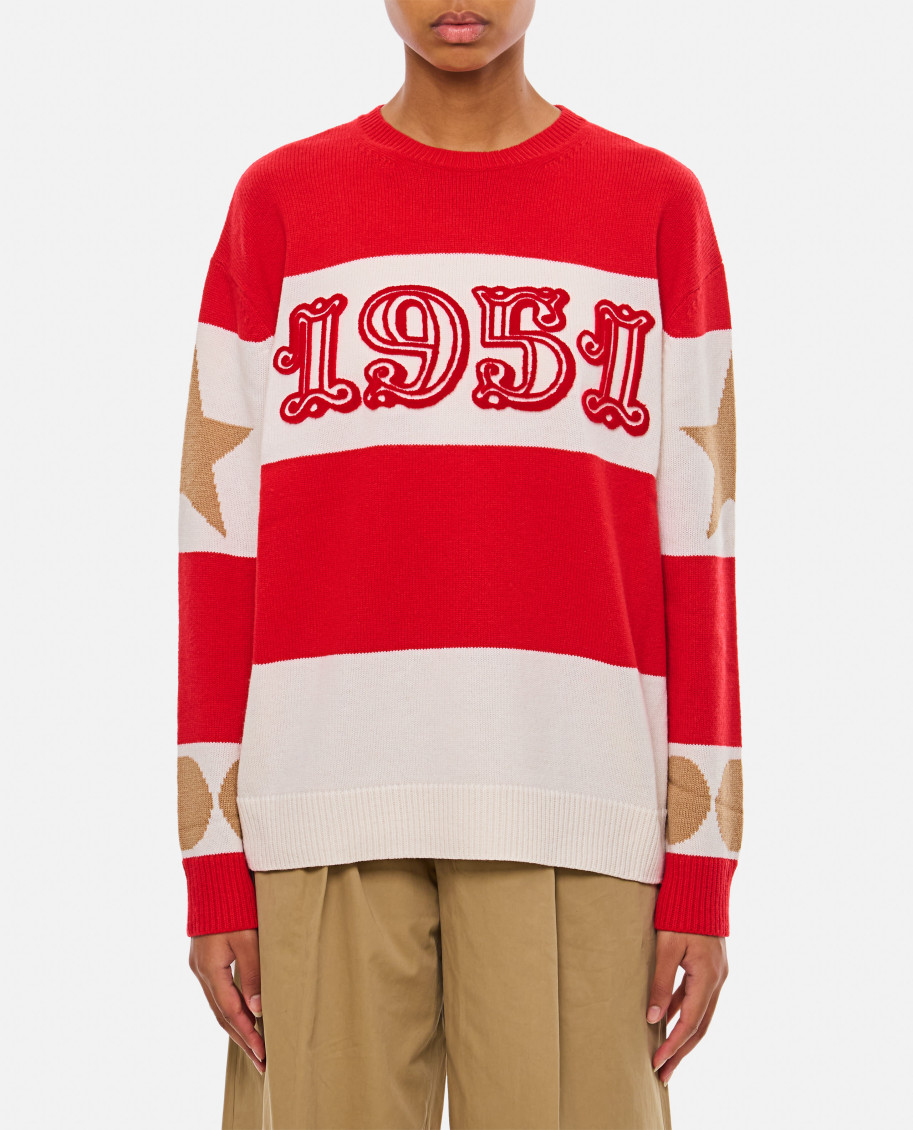 Max Mara Red Wool Jacquard Dirce Over Pullover In Golden