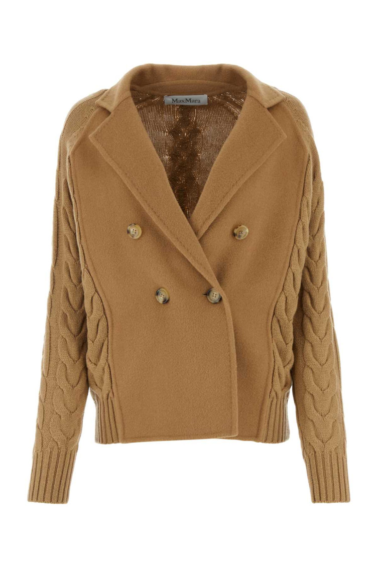 Max Mara Double-breasted Jacket With Textured Knit In Brown