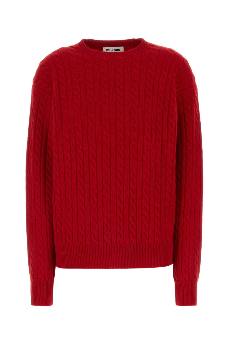Miu Miu Cable Knit Cashmere Sweater In Red