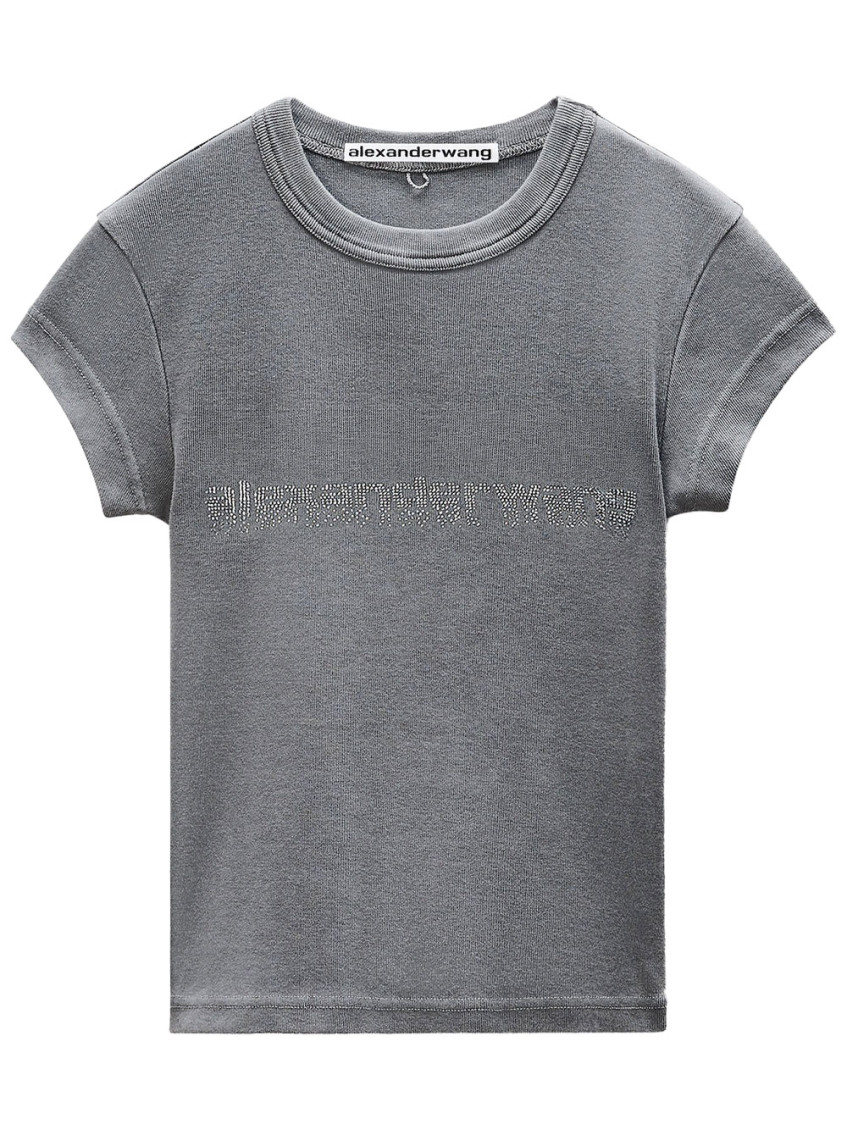 Alexander Wang Crystal Hotfix Logo Cotton Baby T-shirt Clothing In Gray