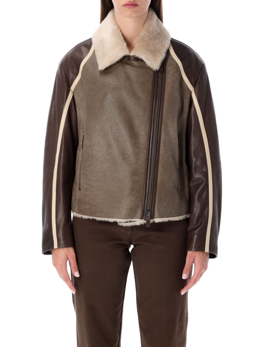 Emporio Armani Brown Fur Collar Leather Jacket