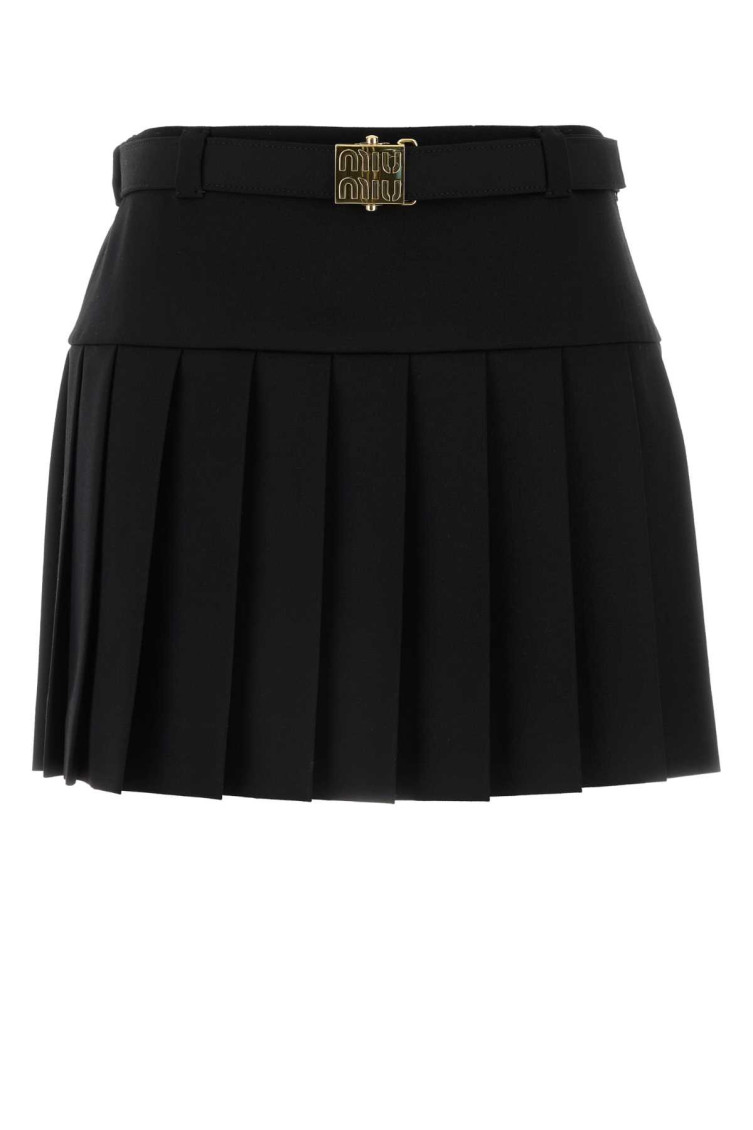 Miu Miu Black Stretch Wool Mini Skirt In Black