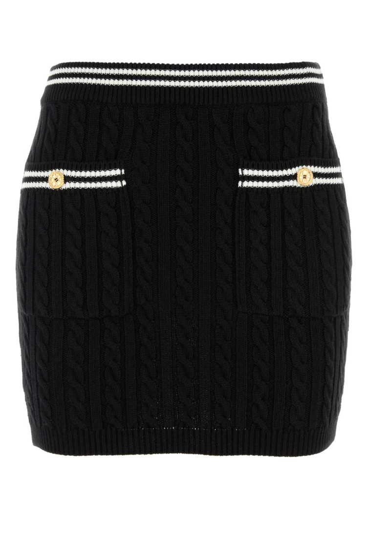 Alessandra Rich Womens Black Cable-knit Slim-fit Cotton Mini Skirt In Black