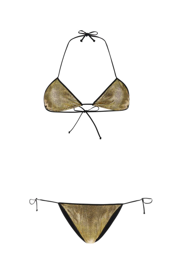 Shop Reina Olga Printed Stretch Nylon Sam Bikini In Golden