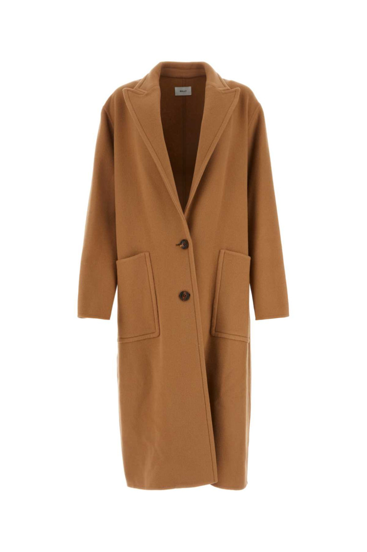 Bally Cappotto In Misto Lana Caramello Donna In Light Brown