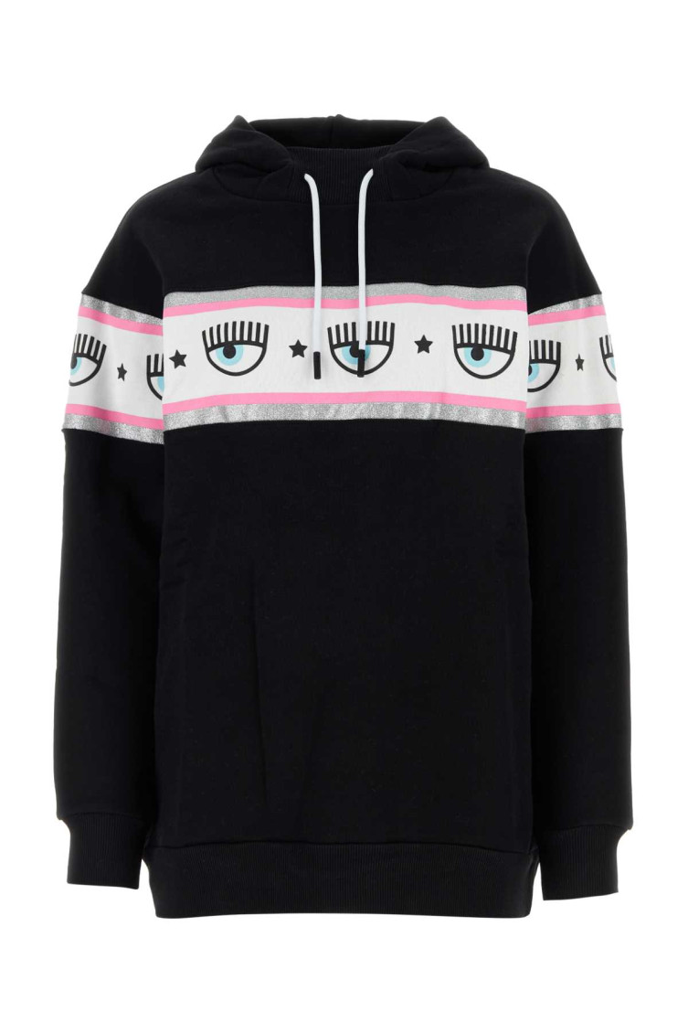 Chiara Ferragni Black Eyelike-embossed Cotton Hoodie In Black