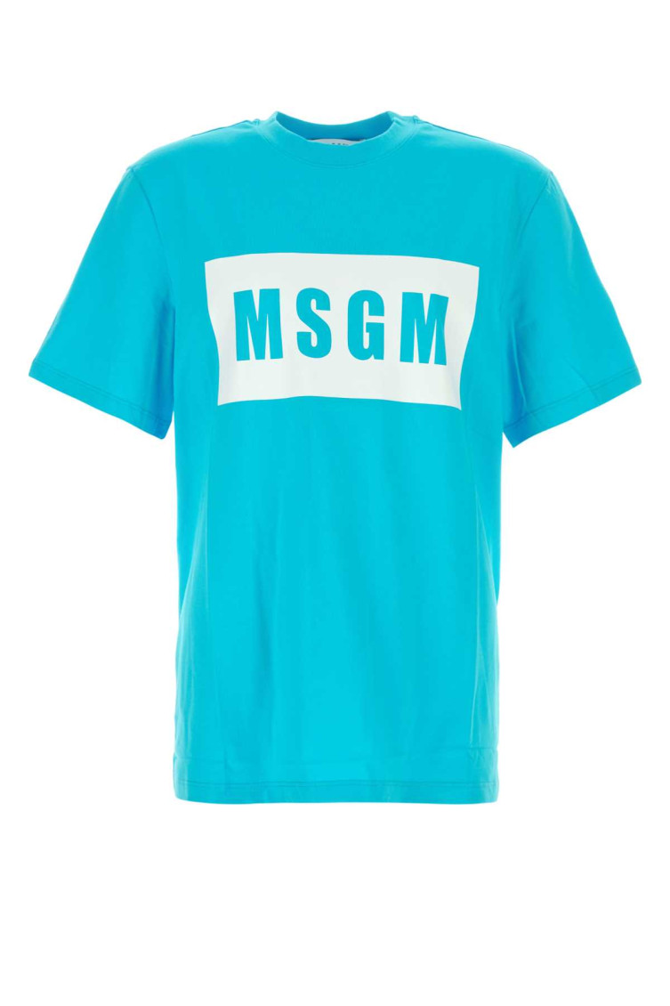 Msgm Crew Neck Cotton T-shirt In Blue