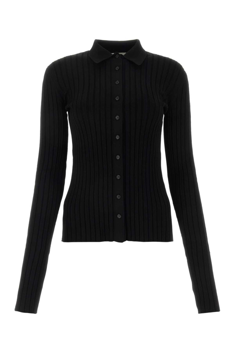 Nensi Dojaka Straight-point Collar Pleated Top In Black