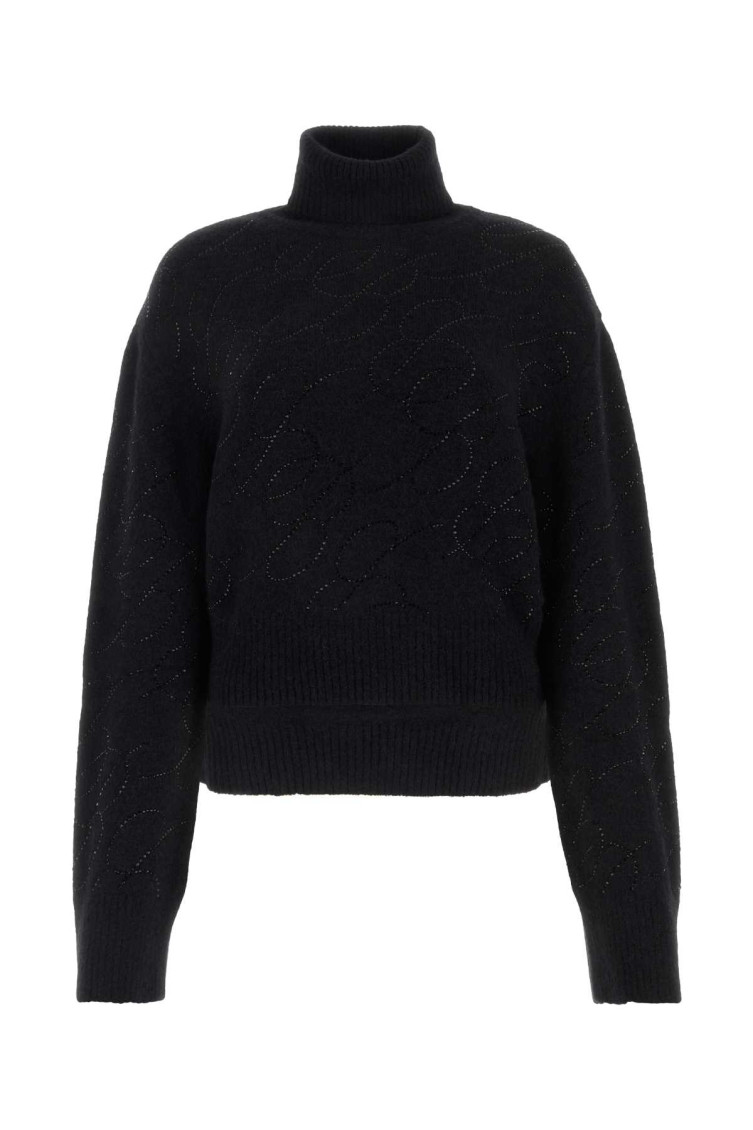 Blumarine Ribbed Alpaca Blend Sweater With Cropped Cut In Black