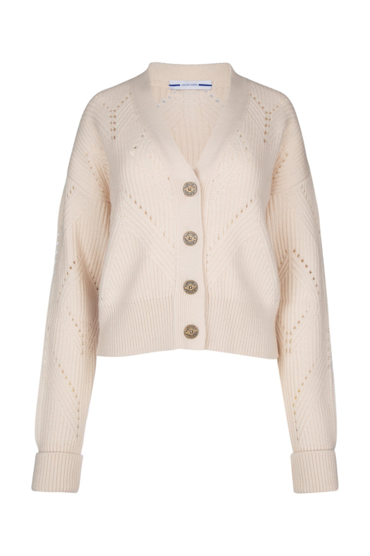 Shop Jacob Cohen Beige Openwork Ribbed-knit Cardigan