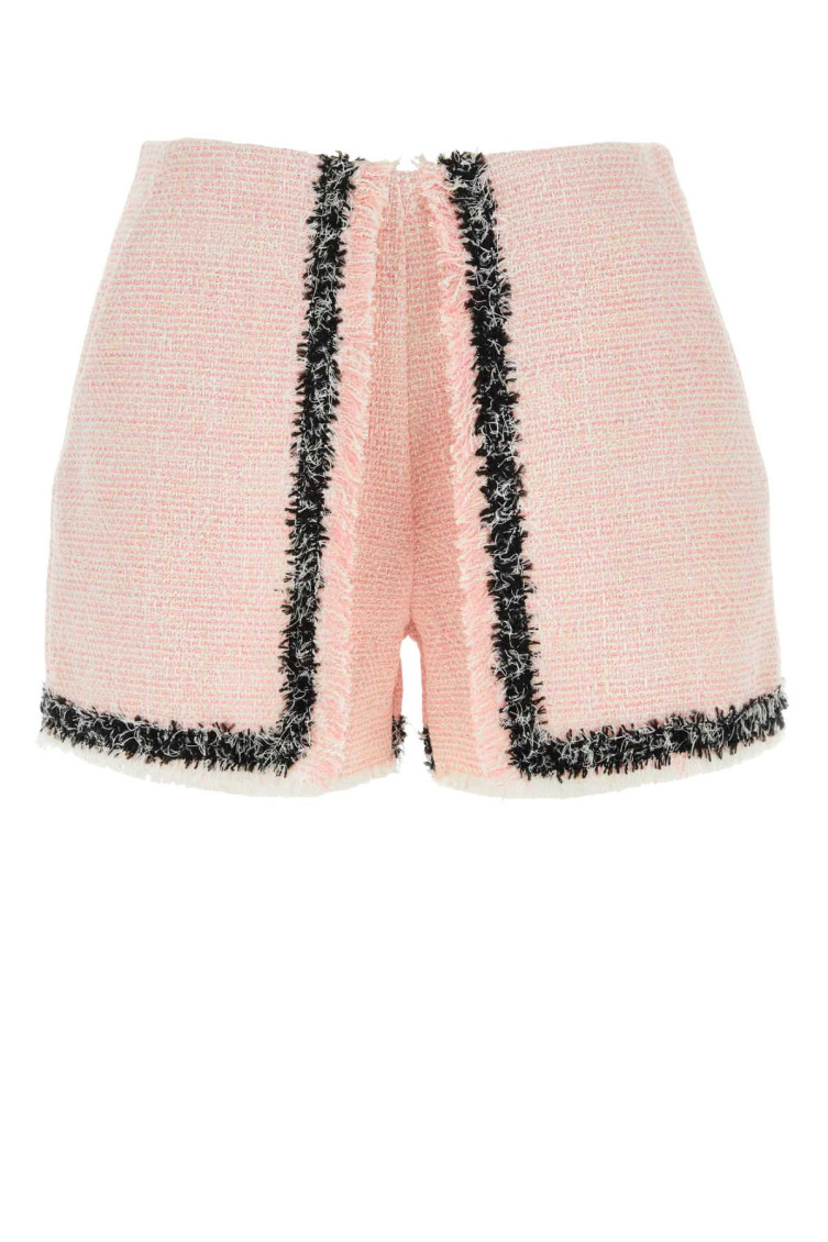 Msgm High-waist Frayed-edge Tweed Mini Shorts In Light Pink