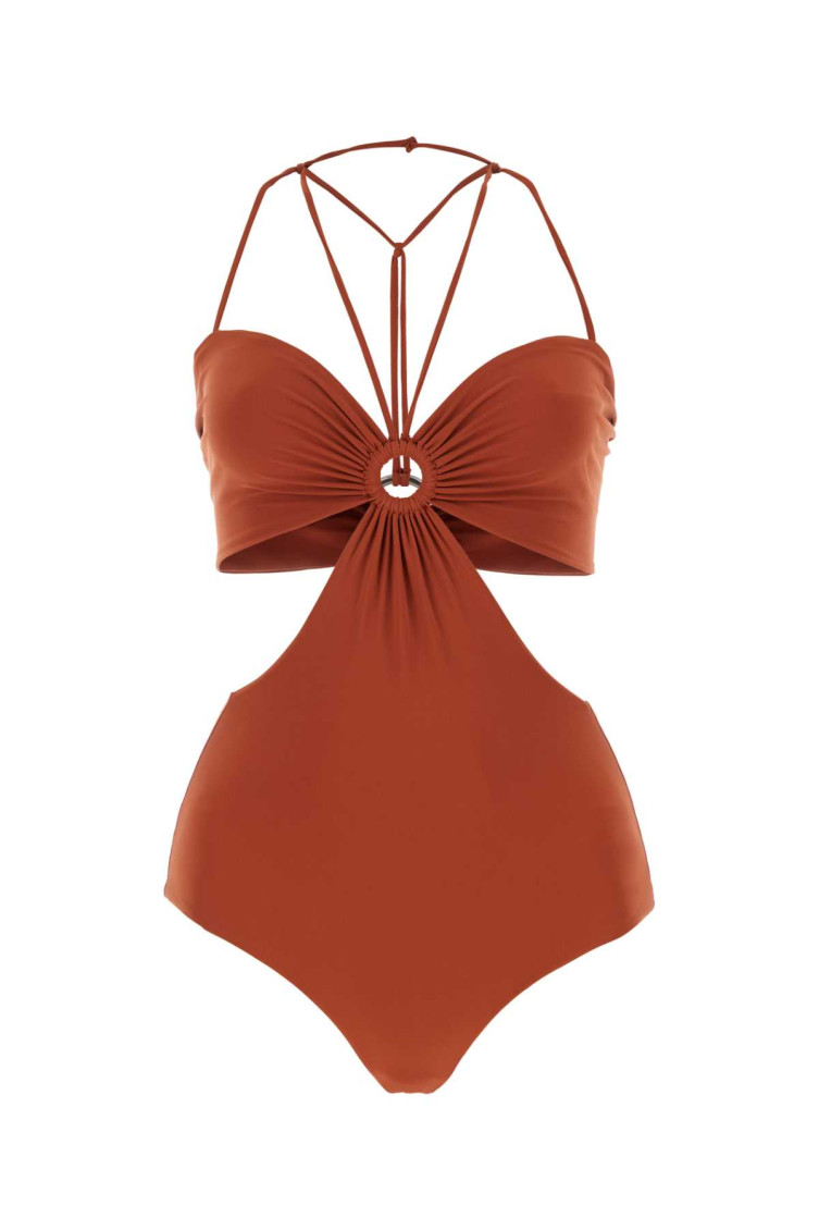 Nensi Dojaka Polyester Swimsuit With Halter Neck And Cut-out Detail In Orange