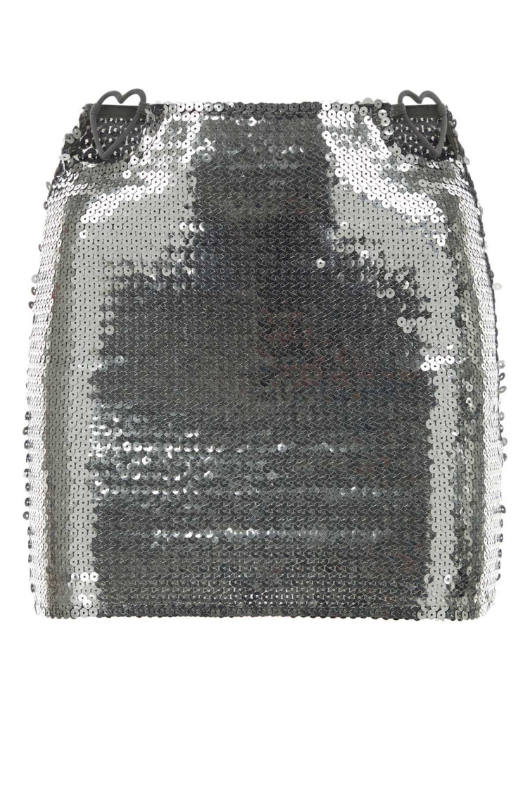 Nensi Dojaka Shimmering Mini Skirt With Metallic Heart Accents In Silver