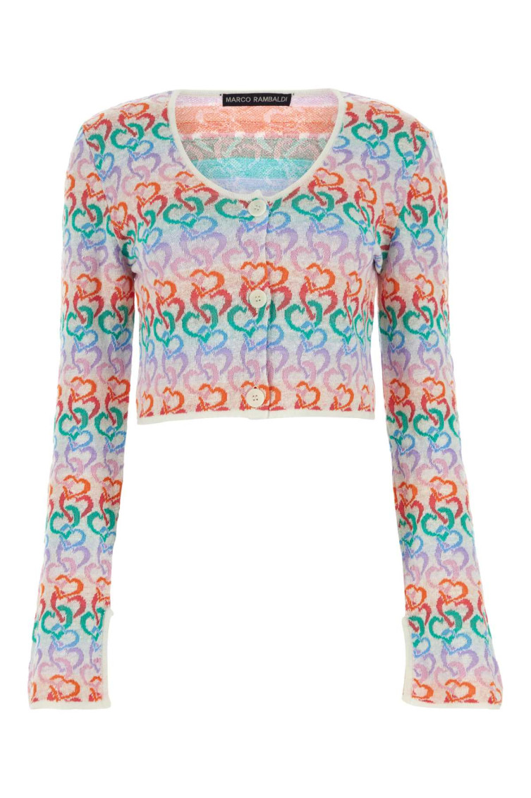 Marco Rambaldi Embroidered Linen Blend Cardigan In Multicolor