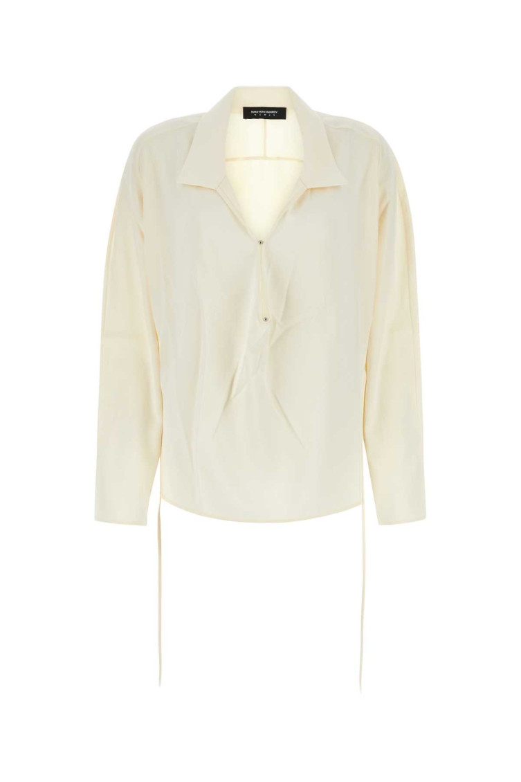 Kiko Kostadinov Satin V-neck Shirt With Drawstring Hemline In White
