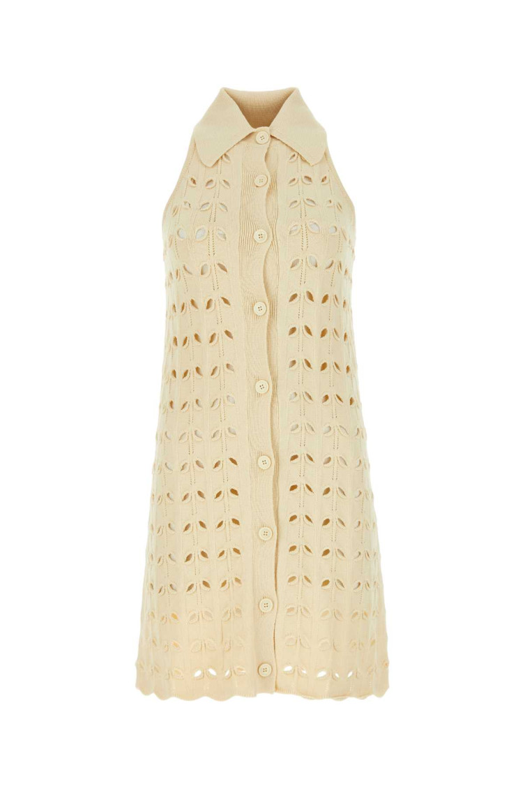 Sportmax Viscose Blend Crochet Dress With Scalloped Hem In Off White