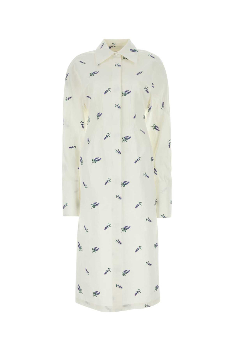 Sportmax Linen Blend Embroidered Shirt Dress In White