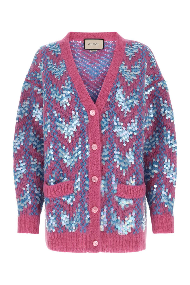 Gucci Multicolor Sequined Chevron-knit Cardigan In Multicoloured