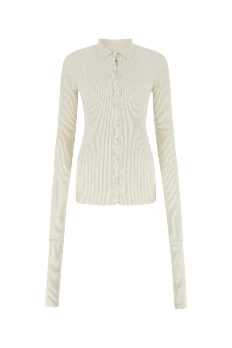 Quira Chalk Cotton Blend Cardigan In White