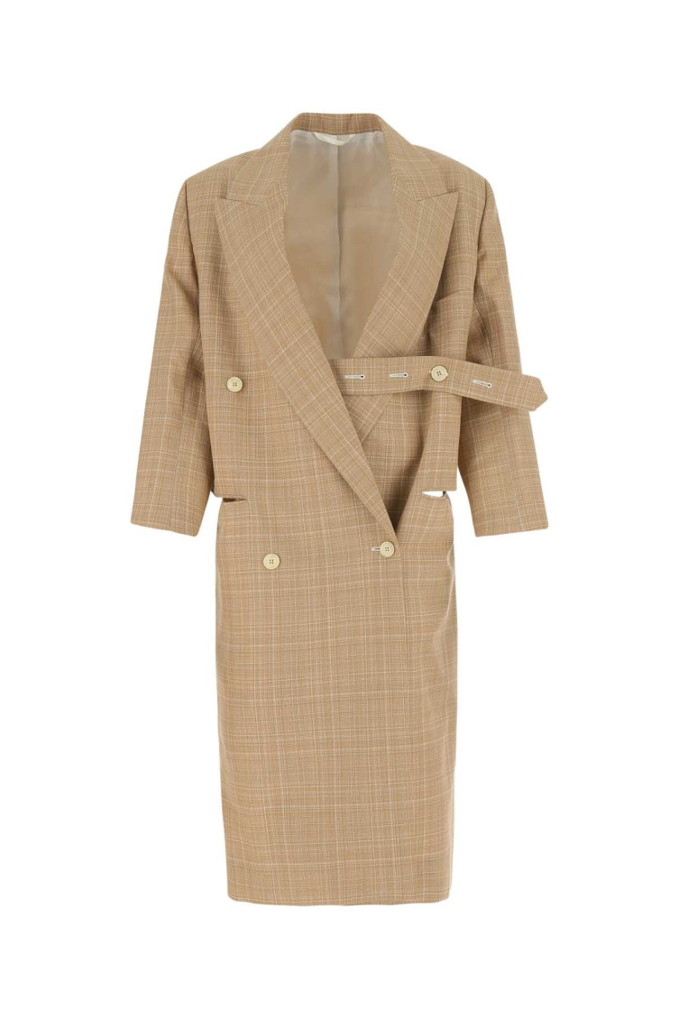 Shop Quira Beige Embroidered Wool Overcoat