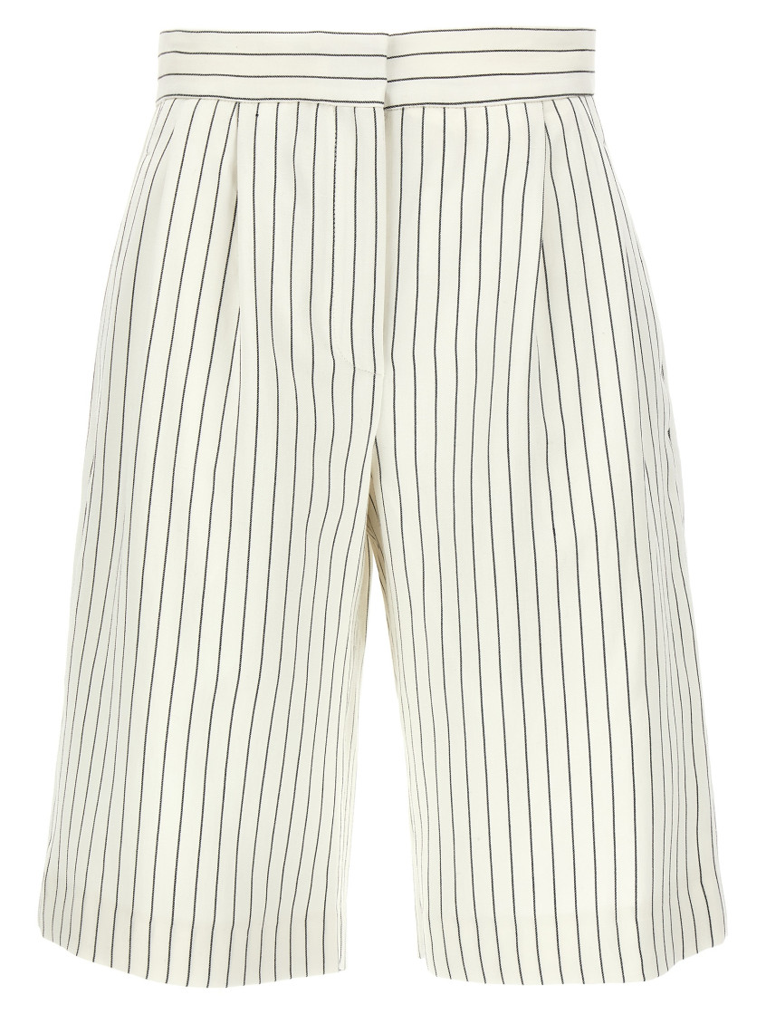 Loulou Studio Front Pleated Striped Bermuda Shorts With Pockets In White