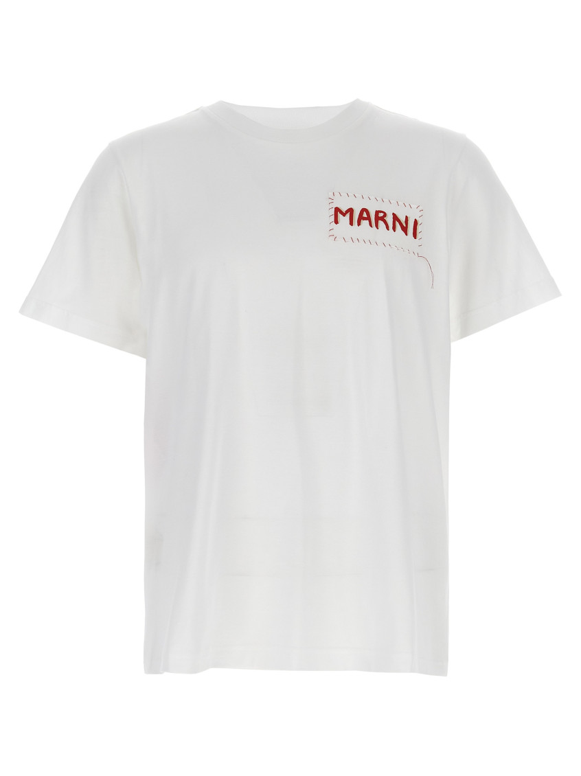 Shop Marni White Logo T-shirt