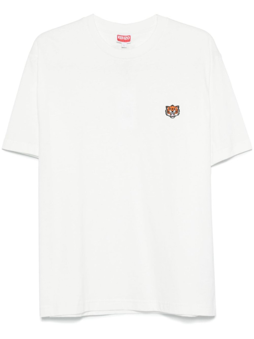 Kenzo White Crewneck T-shirt With Logo Patch On The Front In Cotton Man In Gray