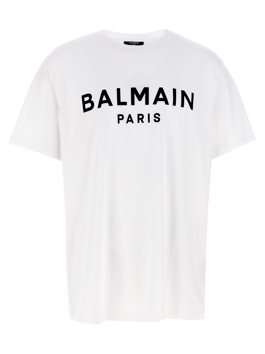 Balmain White Crewneck T-shirt With Contrasting Logo Lettering Print In White
