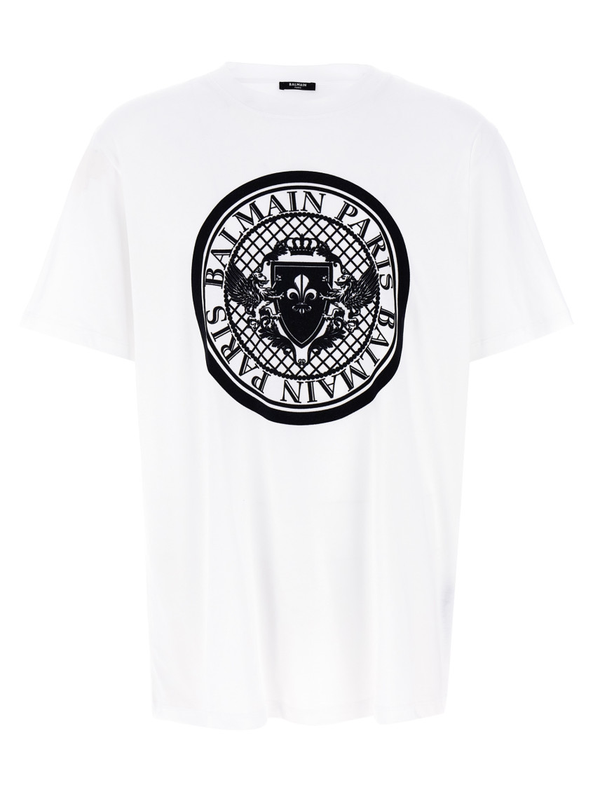 Balmain White Cotton T-shirt With Maxi Logo Print In White