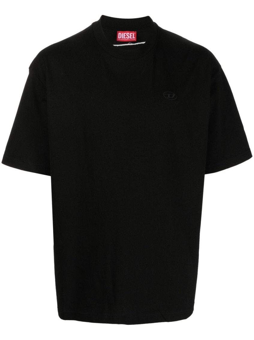 Diesel T-boggy-megoval-d T-shirt With Tonal And Contrasting Logo Embroidery In Black
