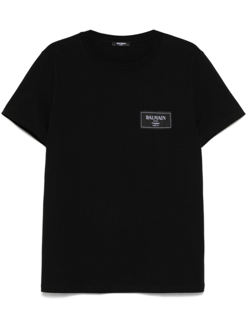 Balmain Couture Label Round Neck Slim Fit T-shirt In Black