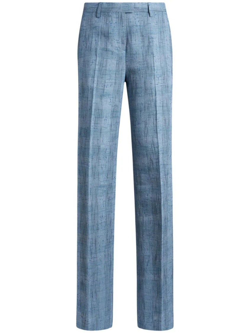 Etro Hose Aus Einem Geflammten Leinenmischgewebe In Blue