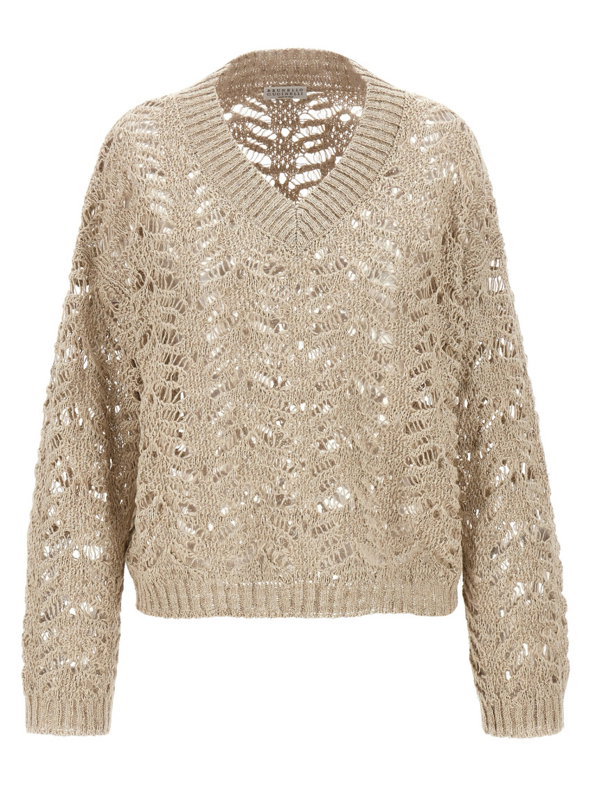 BRUNELLO CUCINELLI BEIGE RUSTIC DAZZLING NET SWEATER