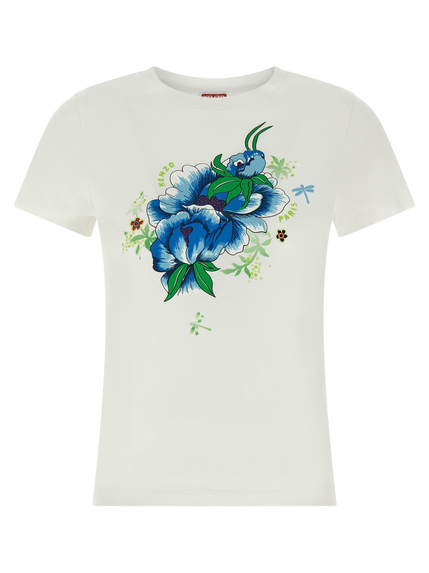 Kenzo 'peonies' Floral Print T-shirt In White