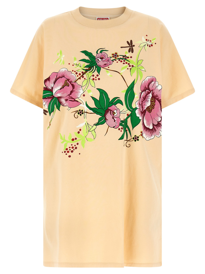 Kenzo 'floral Graphic Kimono Sleeve Dress' In Pink