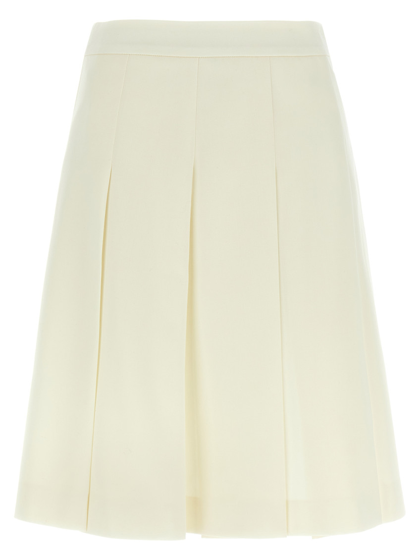 Alessandra Rich Pleated Wool Midi Skirt With Flared Silhouette In White