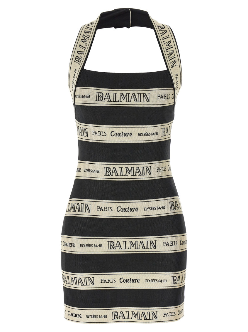 Balmain Striped Halterneck Jacquard Minidress In Multicolor