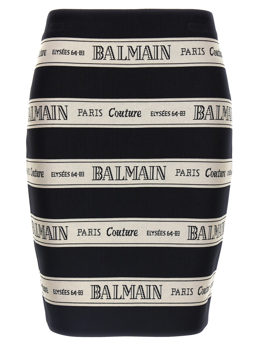 Balmain Ribbon Motif Short Jacquard Skirt In Black