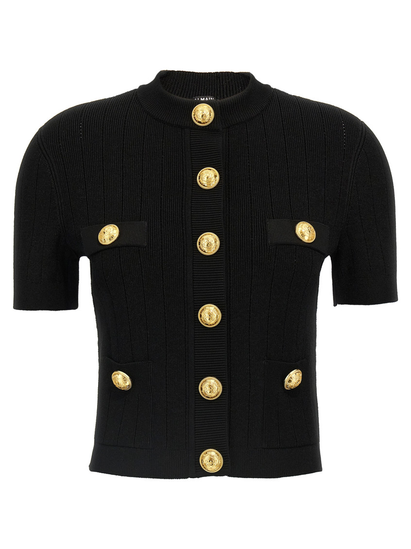 Shop Balmain Black Knitted Cardigan