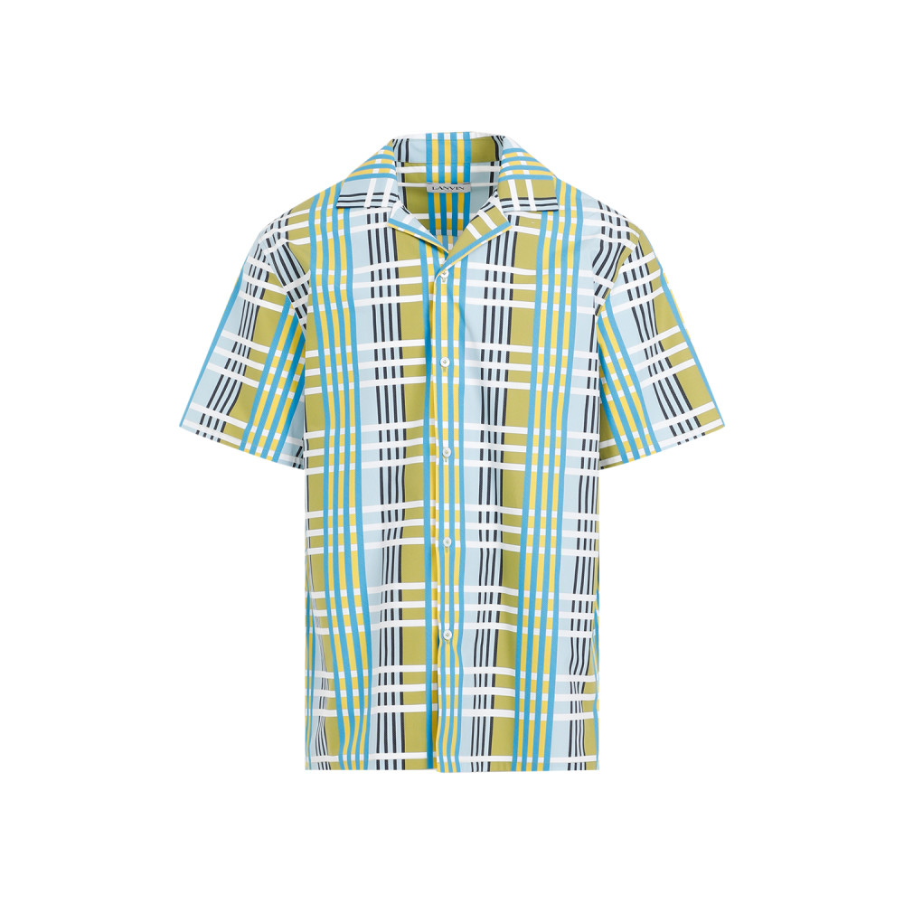 Lanvin Multicolor Check Pattern Cotton Camp Collar Shirt In Green