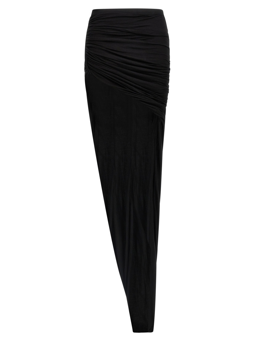 Rick Owens Black Asymmetric Long Skirt In Black