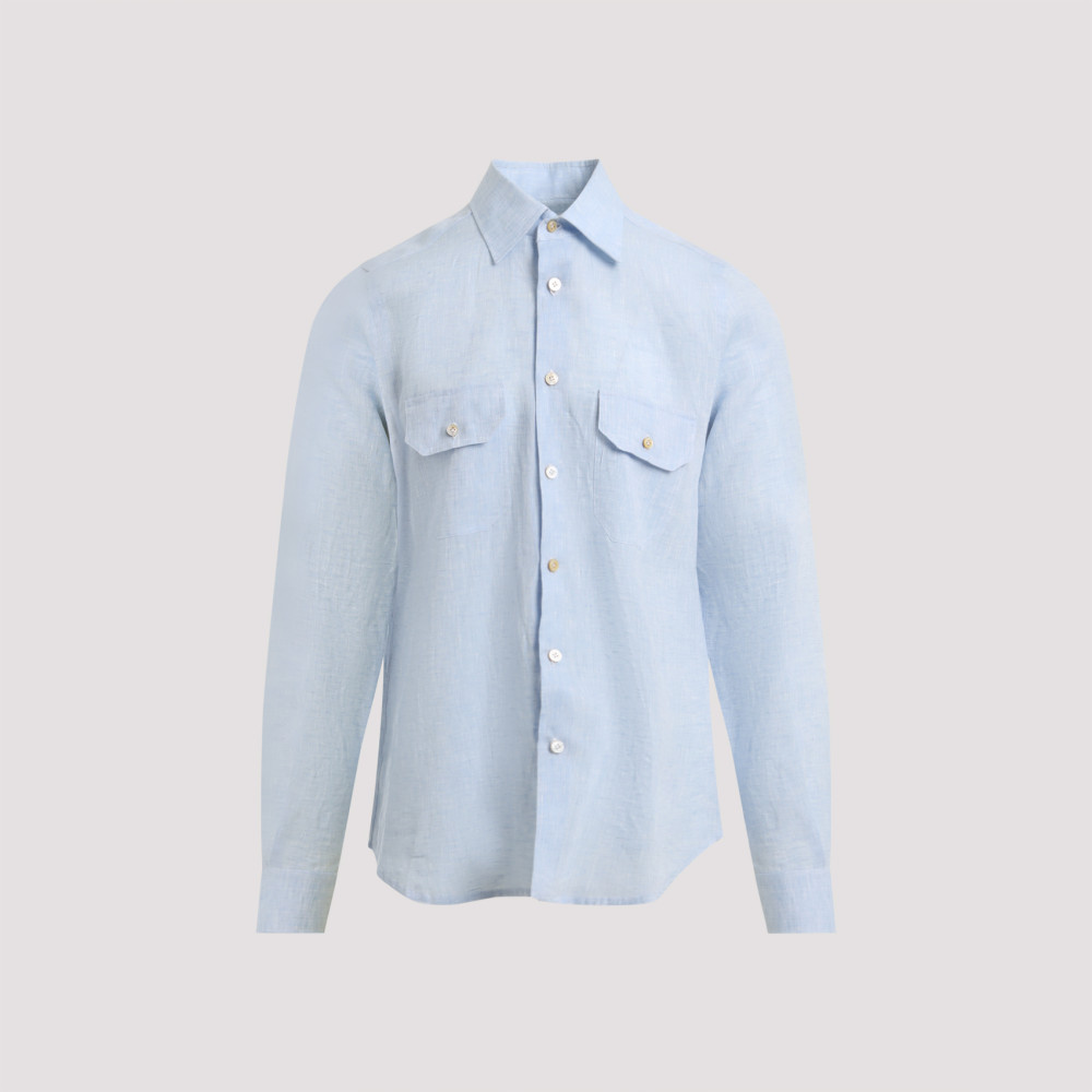 KITON LIGHT BLUE LINEN SHIRT