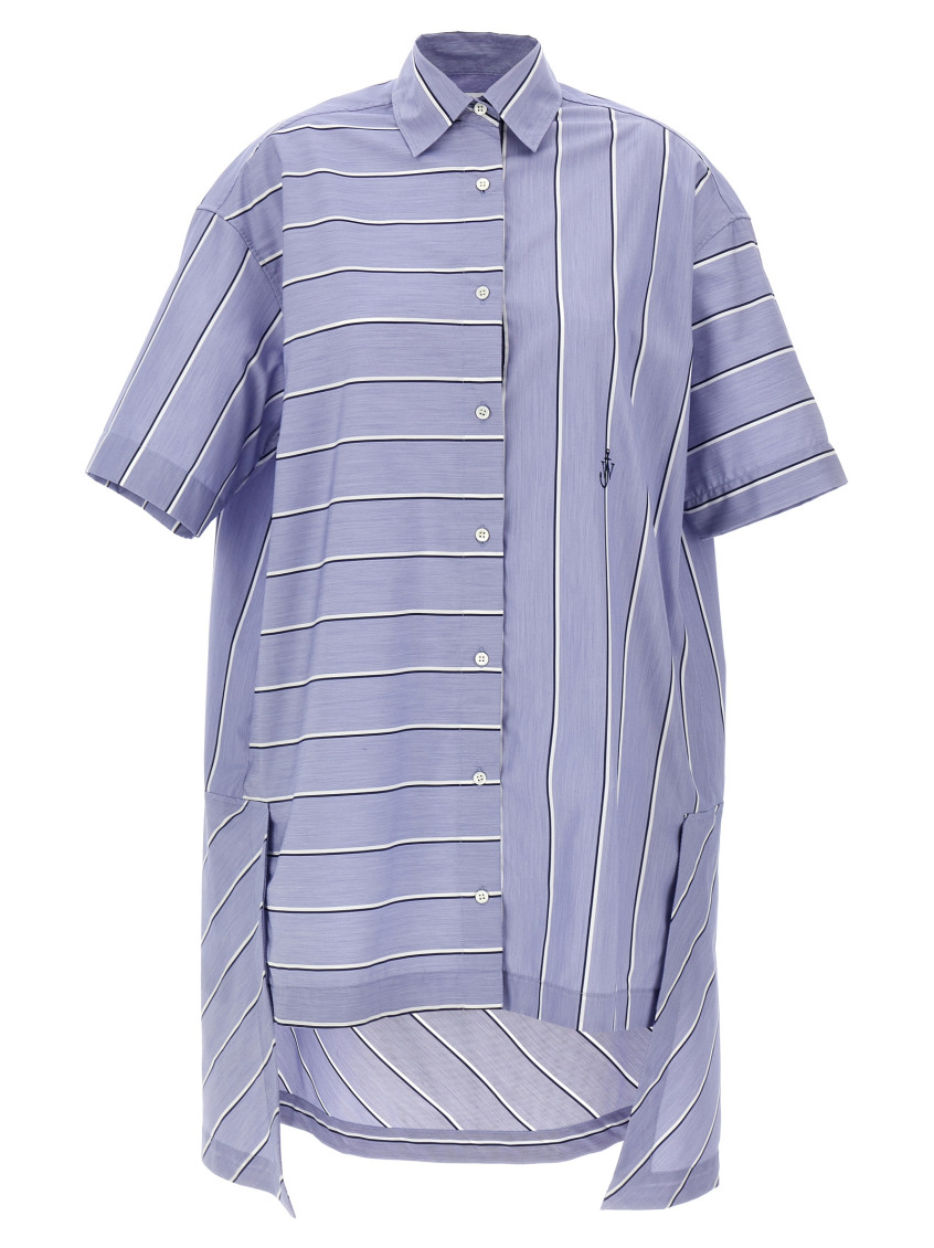 Jw Anderson J. W. Anderson Patchwork Cotton Shirt Dress With Asymmetric Hem In Blue