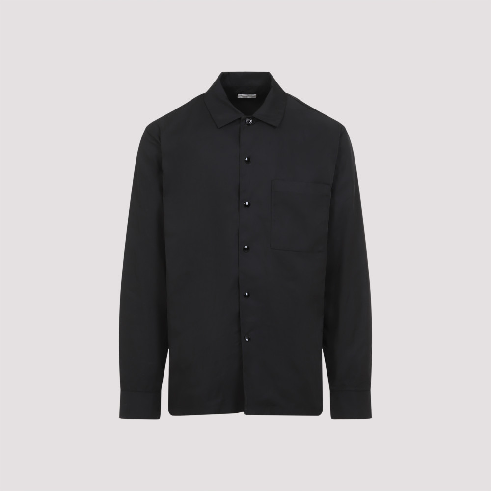 Dries Van Noten Cornish Black Tech Fabric Shirt With Pointed Collar In Black