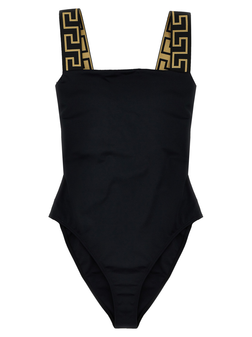 Versace Black One-piece Swimsuit With Greca Detail In Stretch Polyamide Woman In Black